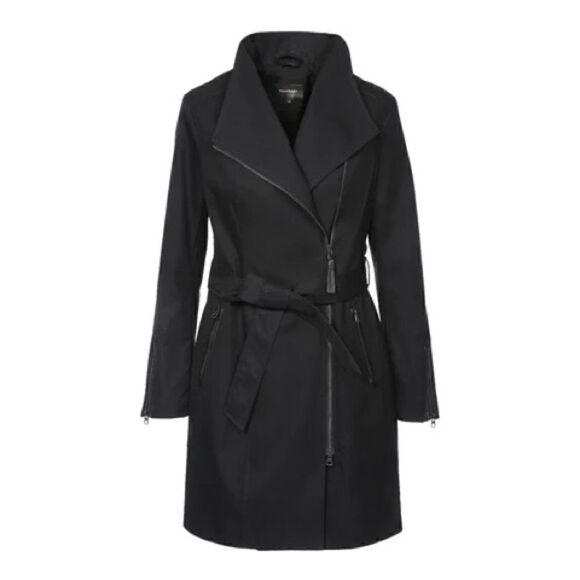 Mackage Estella Black Belted Contrast Zip Trench Coat Sz XS HOST PICK - Picture 1 of 9